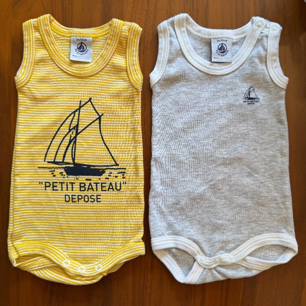 French Petit Bateau Lot Of 2 Tank Bodysuits 100% Cotton Size 1m/54cm Newborn